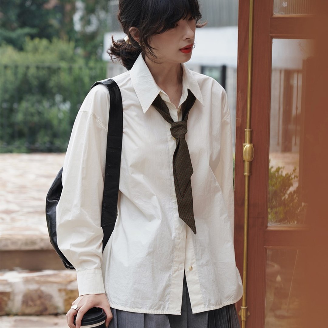 奶油白刺绣衬衫|衬衫|夏秋款|高支棉|Sora-789 - 女装衬衫 - 棉 白色