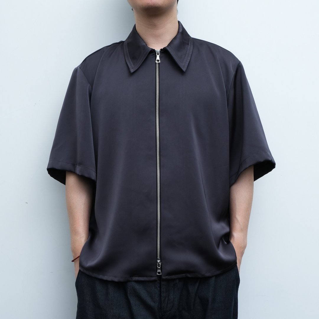 KAIKAI - Insomnia - 缎面拉链短袖衬衫 - 男装衬衫 - 聚酯纤维 多色
