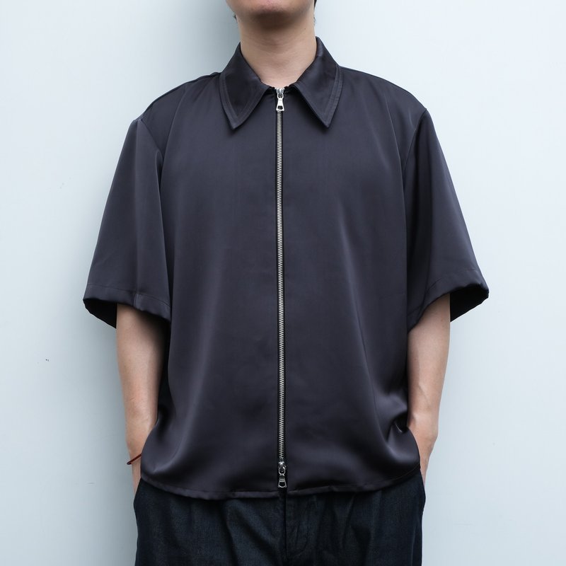 KAIKAI - Insomnia - 缎面拉链短袖衬衫 - 男装衬衫 - 聚酯纤维 多色
