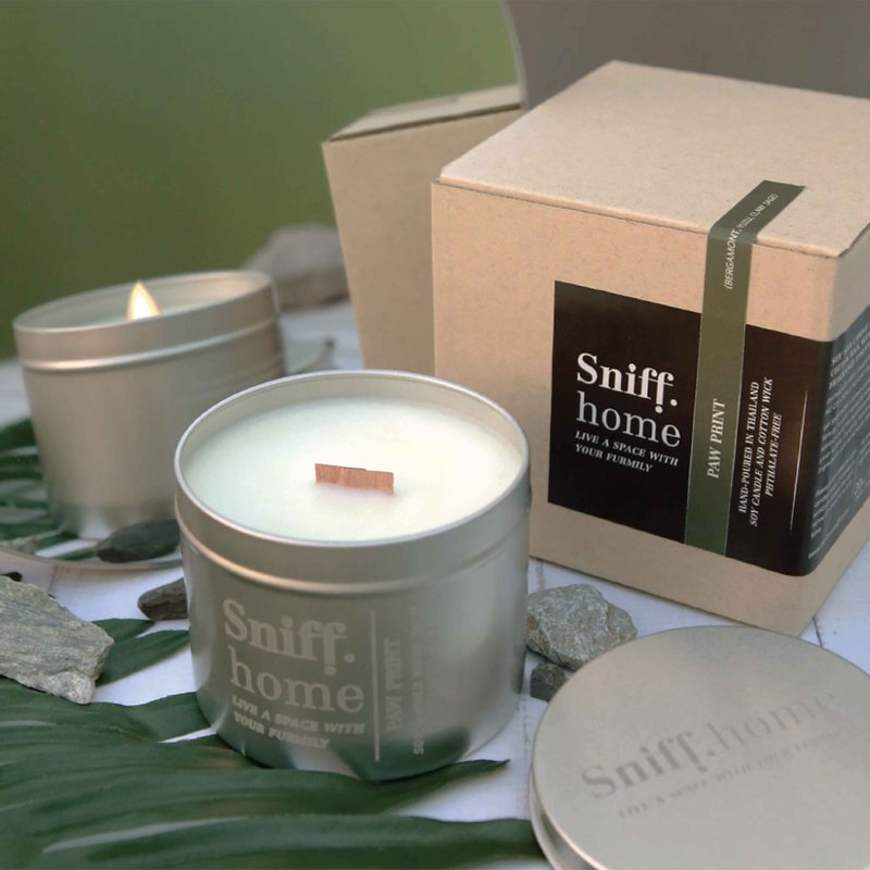 Pet odor candles soy wax phthalate-free - Paw print scent 200g | Sniff - 蜡烛/烛台 - 蜡 银色