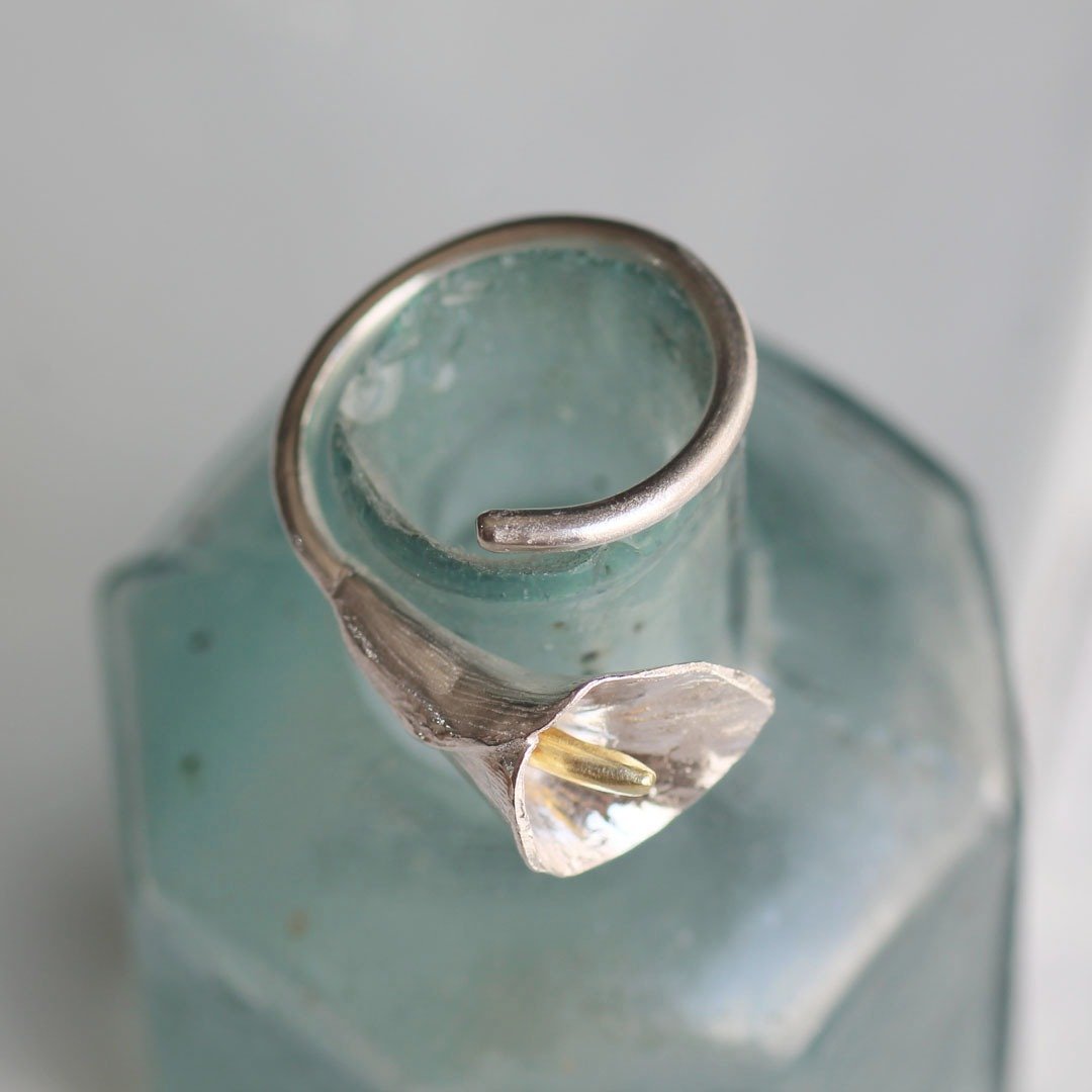 海芋 可调式花戒指 /Calla lily ring/ - 戒指 - 纯银 银色
