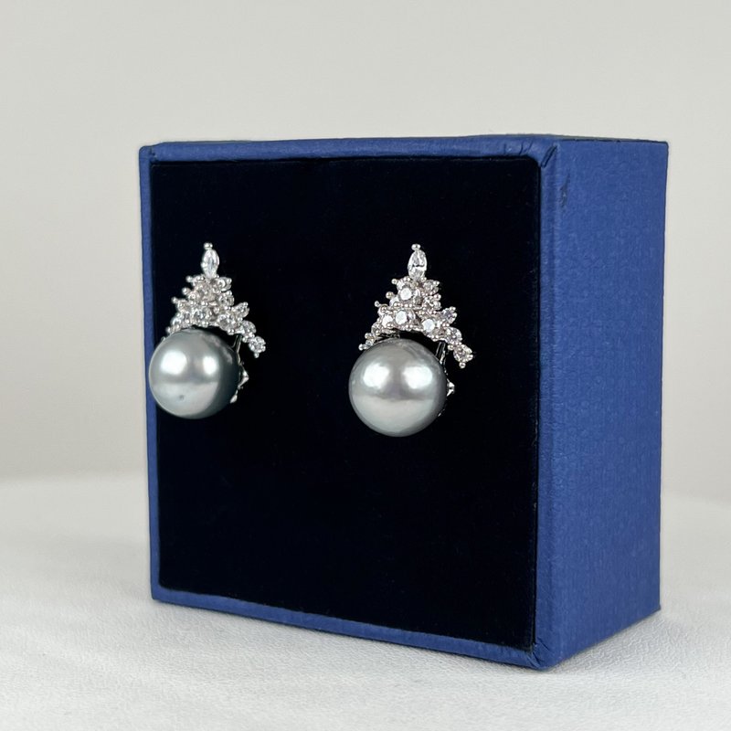 。华丽头饰。罕有雾绿灰。天然大溪地海水珍珠。925纯银耳环。 - 耳环/耳夹 - 珍珠 绿色