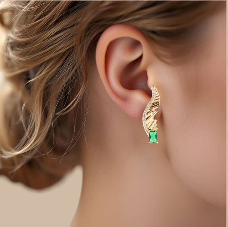 女士镀金耳环镶  嵌绿色方晶锆石K  77 - 耳环/耳夹 - 铜/黄铜 金色