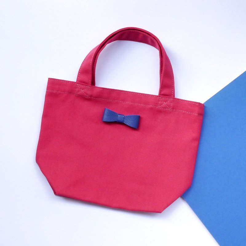 皮革蝴蝶结小帆布袋。购物袋 - 桃红色 - 手提包/手提袋 - 棉．麻 粉红色