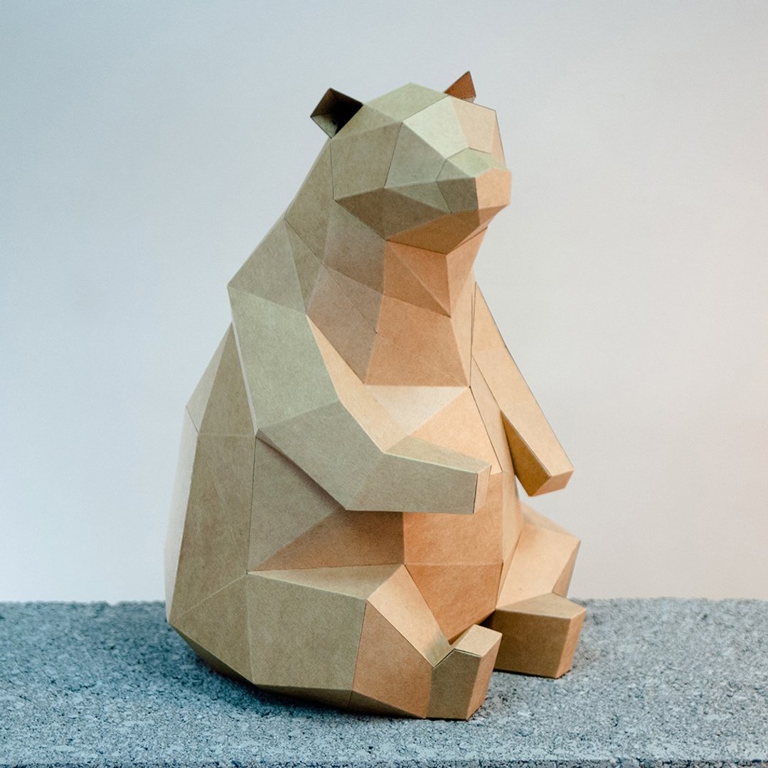 DIY手作3D纸模型摆饰 小动物系列 - 胖嘟嘟棕熊 (4色可选) - 摆饰 - 纸 卡其色