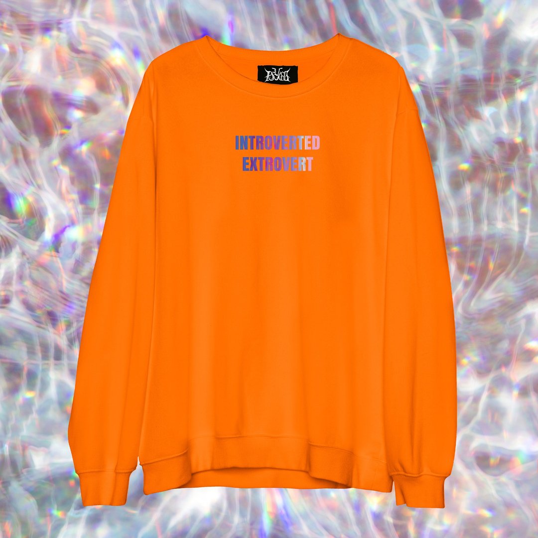 激光反光字  Introverted Extrovert卫衣 XS--5XL - 中性连帽卫衣/T 恤 - 棉 橘色