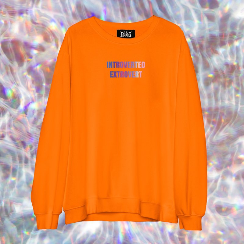 激光反光字  Introverted Extrovert卫衣 XS--5XL - 中性连帽卫衣/T 恤 - 棉．麻 橘色