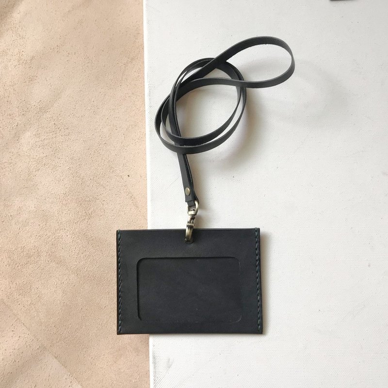 识别证卡套+颈带_横式_双卡层_黑 - 证件套/卡套 - 真皮 黑色