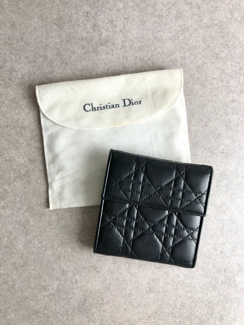 【 日本直送 名牌中古包 】Christian Dior 迪奥 Cannage 皮革短夹 黑色 皮革 双折式 vintage 7hrhuv - 皮夹/钱包 - 真皮 黑色