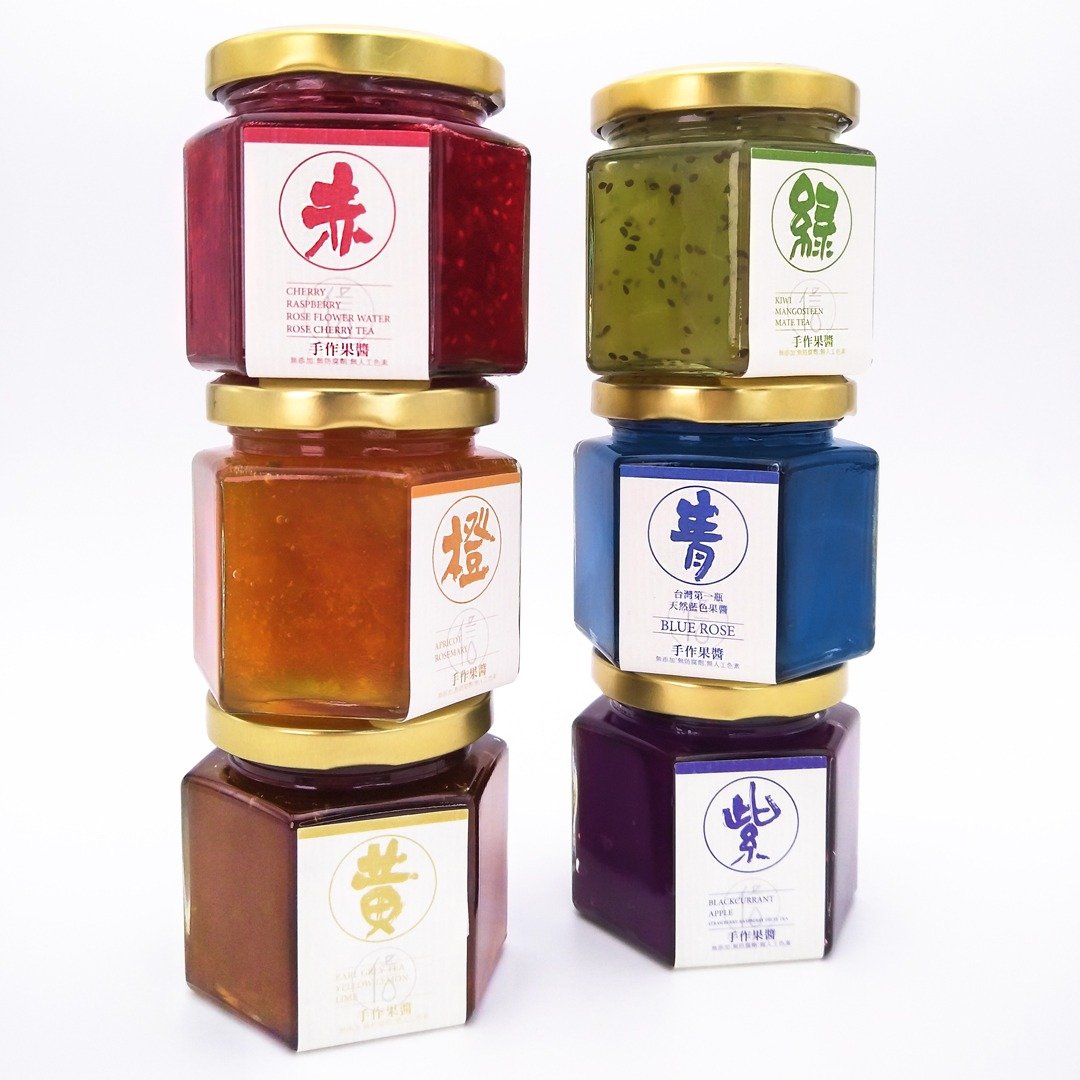 手工果酱/抹酱 6入超值组130ml 信果汁 (使用土耳其大马士革玫瑰花露、B&G德国农庄茶品) - 果酱/抹酱 - 玻璃 多色