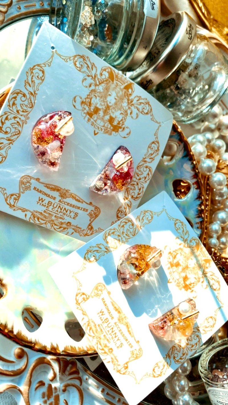 香港原创手工耳环 干花棉花珠吊坠树脂耳夹 小资女闺蜜办公室穿搭 - 耳环/耳夹 - 树脂 紫色