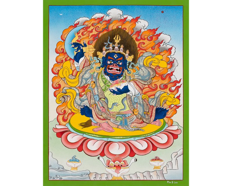手工制作的双臂玛哈卡拉唐卡 - 真实的法护守护者 - 墙贴/壁贴 - 其他材质 多色
