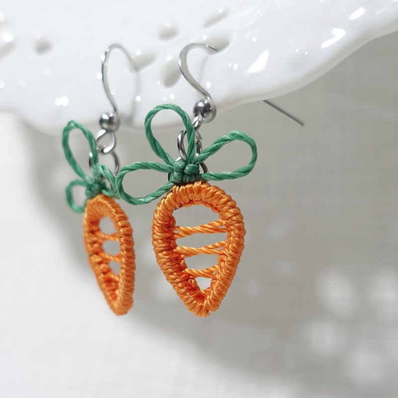 红萝卜耳环 │创意编织系列│蜡线 不锈钢耳针 可调耳夹 - 耳环/耳夹 - 防水材质 橘色