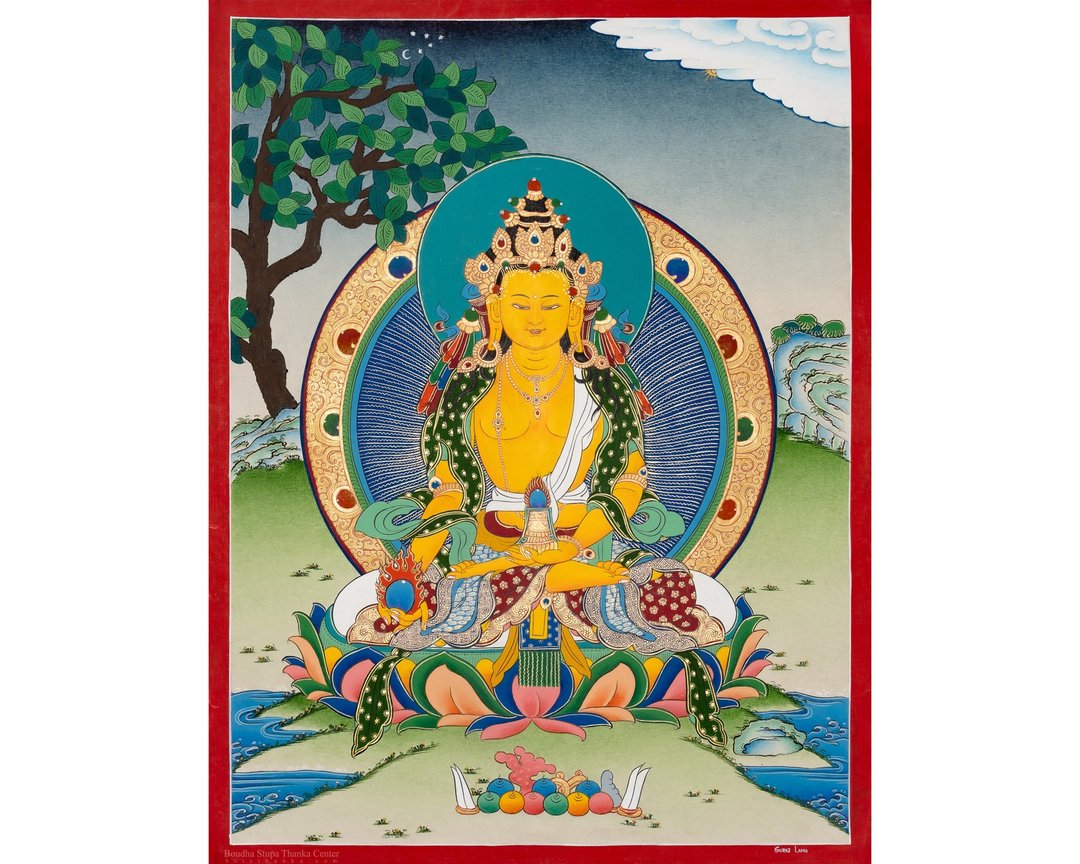 地藏菩萨唐卡画作 手工制作的藏传艺术 旨在保护与慈悲 - 墙贴/壁贴 - 其他材质 多色