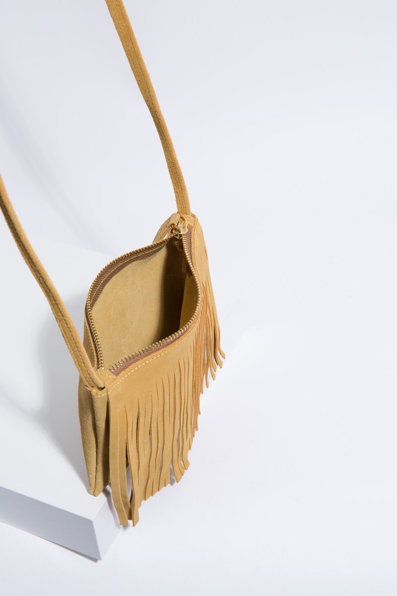 Leather cross-body bag yellow: Mini Fringe Honey Mustard - 侧背包/斜挎包 - 真皮 黄色