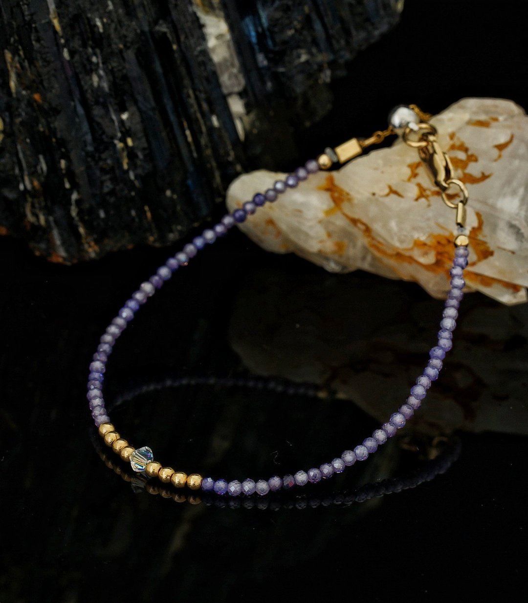 曰本 Cenfill 钢丝 薰衣草锆石 14K包金 GF Swarovski 水晶手链 - 手链/手环 - 宝石 