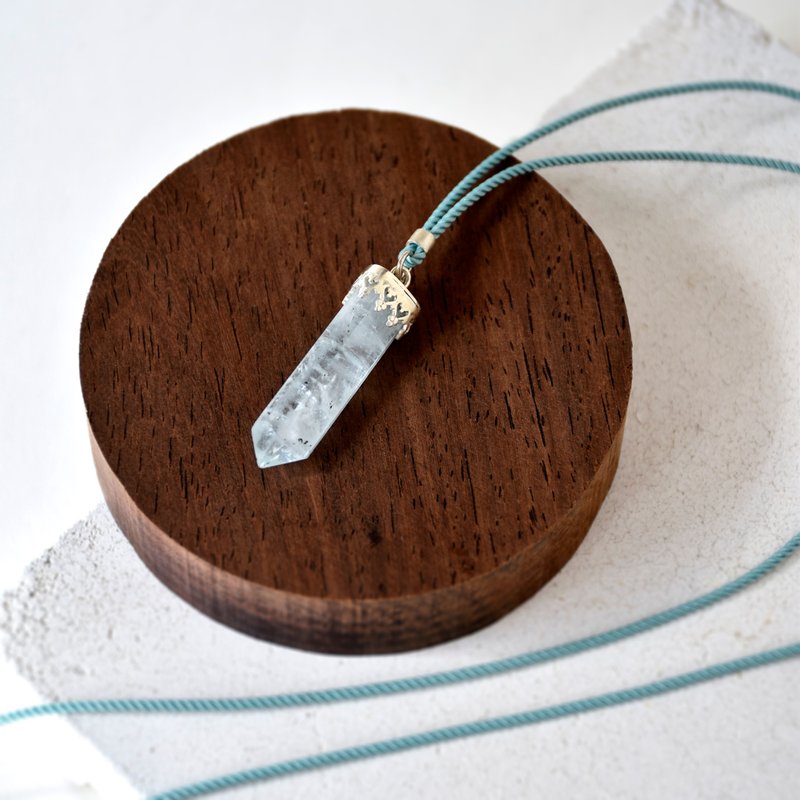 简约天然浅蓝色海蓝宝配925银饰长项链 // 天然宝石 // 三月份生日石 - 长链 - 宝石 蓝色