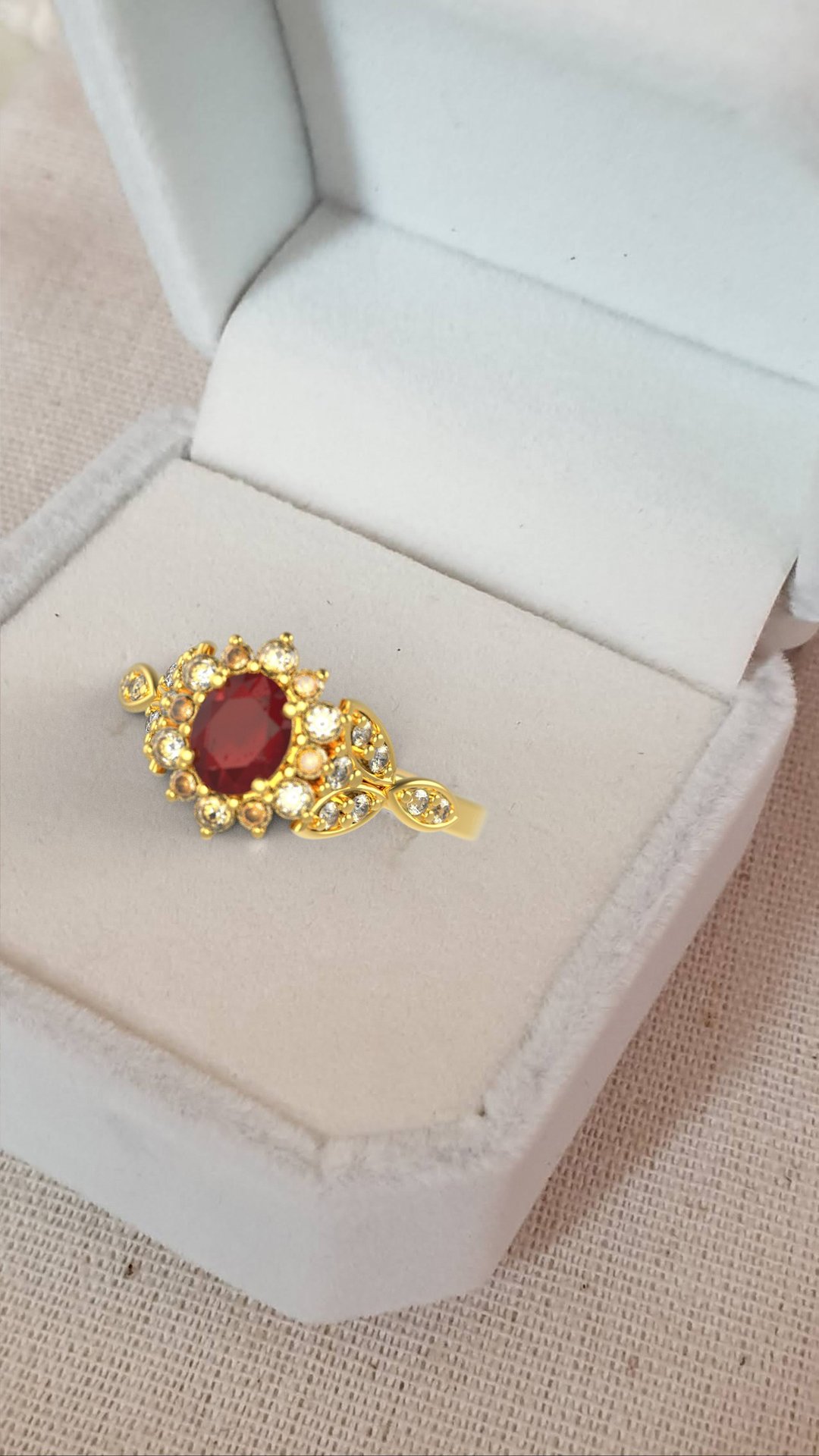 Siam or Thai ruby gemstones ring with white zircon, 925 Silver ring - 戒指 - 宝石 金色