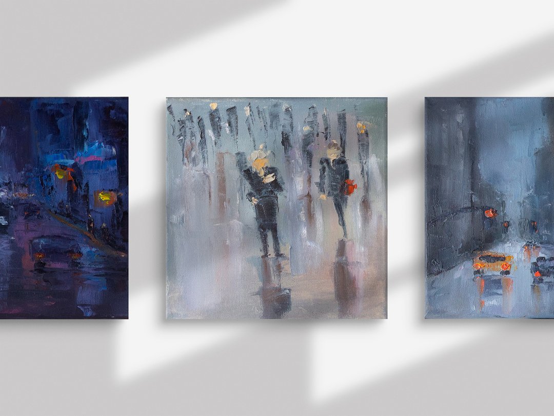 Small abstract art Modern City. Original gift Oil Artwork on canvas. Home decor - 墙贴/壁贴 - 其他材质 多色