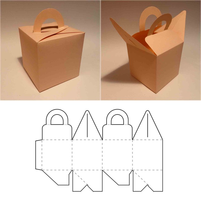 Box with handle template, square box, cube box, favor box, gift box, SVG, PDF - 图文模板设计 - 其他材质 