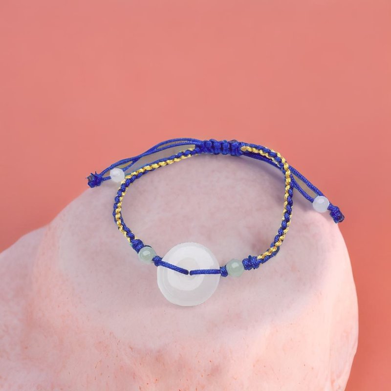 【愿·平安】冰种翡翠平安扣编织手链 | 天然缅甸翡翠A货 | 送礼 - 手链/手环 - 玉石 透明