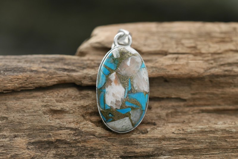 人造工艺。高第风格。拼接设计。金铜绿松石坠子∣礼物母亲节毕业 - 项链 - 宝石 蓝色