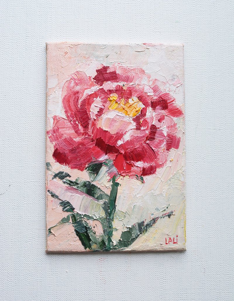 牡丹原创油画玫瑰画现代艺术粉红色花朵 15x10 厘米 - 插画/绘画/写字 - 其他材质 粉红色