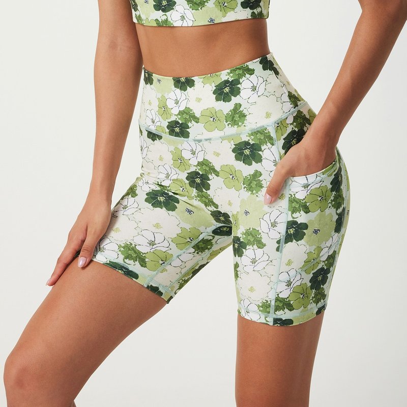 SILVERWIND新款速干健身训练跑步运动裤个性印花高腰收腹瑜伽短裤 - 女装运动裤 - 环保材料 绿色