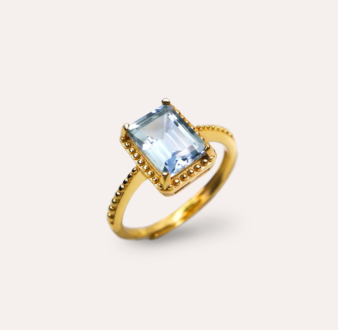 AND 托帕石 蓝色 长方 6*8mm 戒指 蜕变系列 Gold Rect 天然宝石 - 戒指 - 银 蓝色