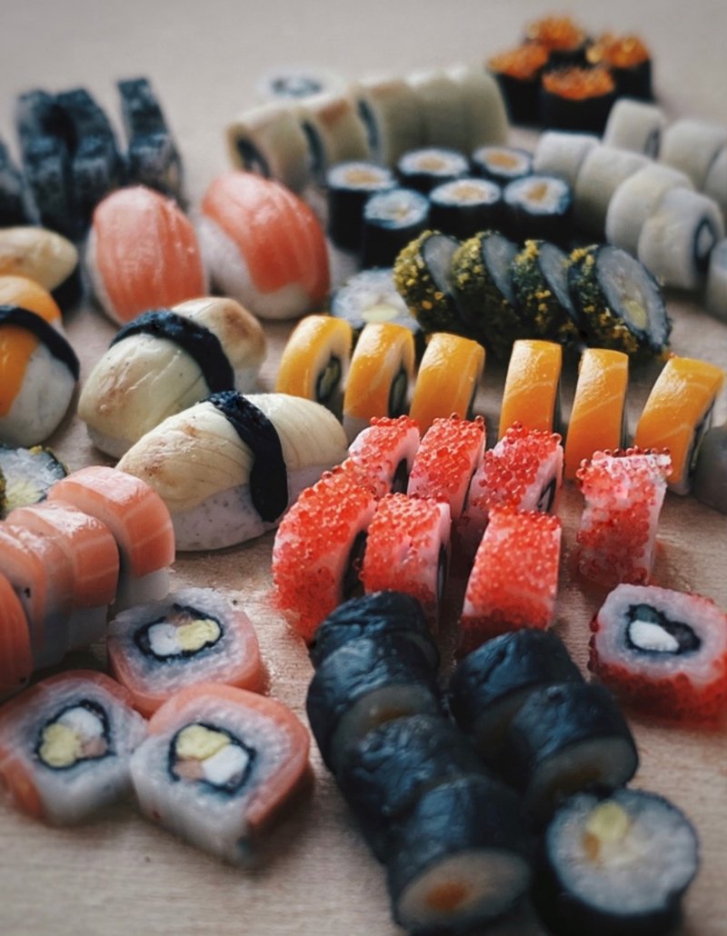 Miniature sushi, rolls . TUTORIAL polymer clay. Mini food. Miniature doll foods. - 零件/散装材料/工具 - 粘土 多色