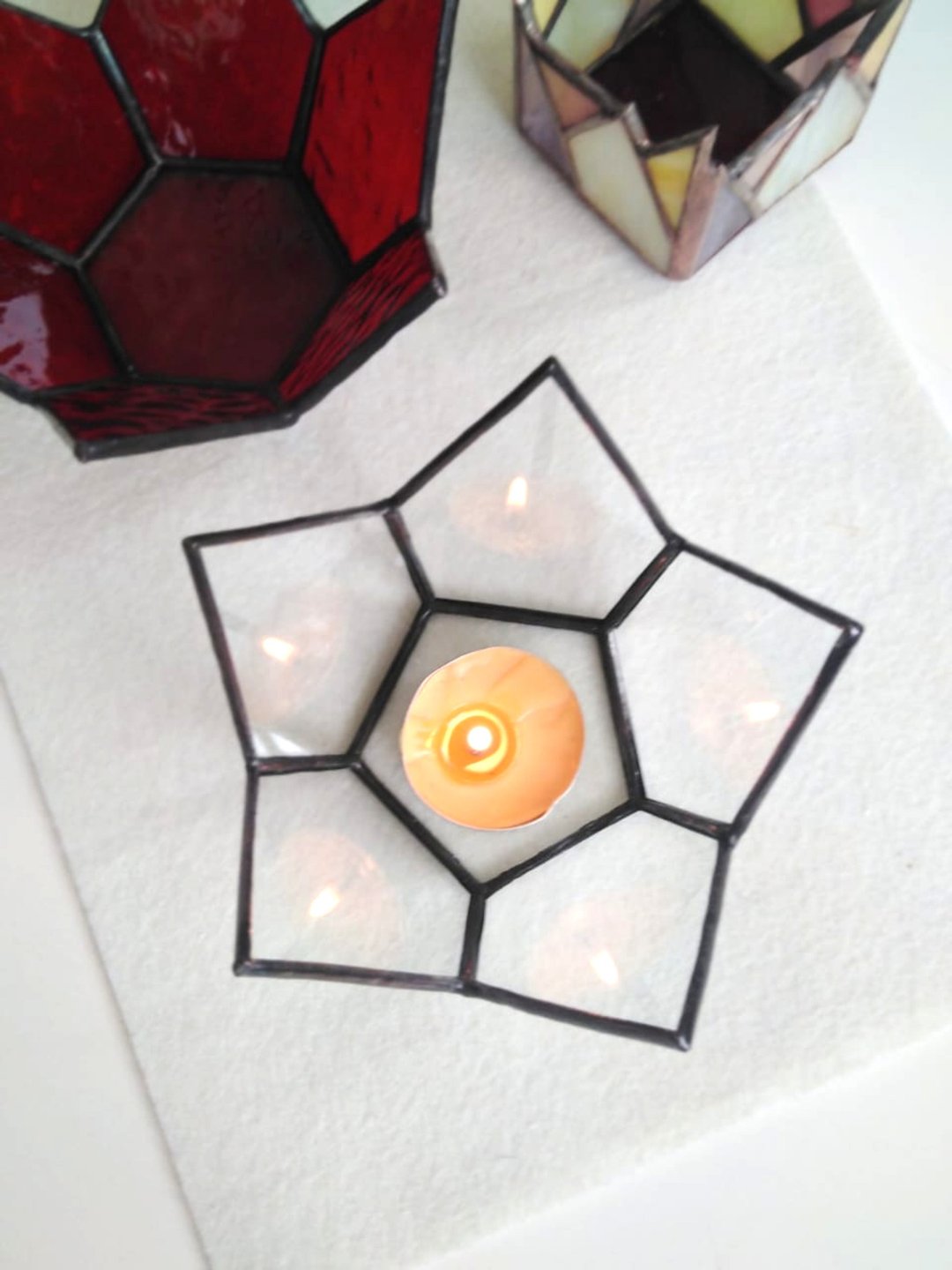 Stained glass candle holder Clear - fused glass art - 蜡烛/烛台 - 玻璃 透明