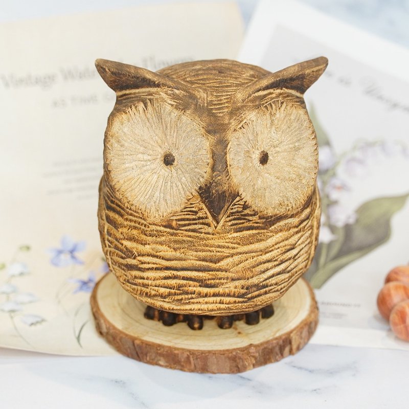 樟木小眼木雕猫头鹰-原创 - 摆饰 - 木头 咖啡色