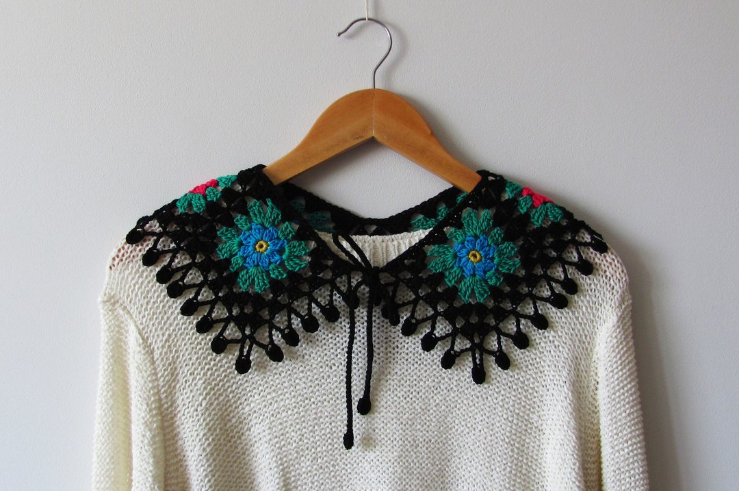 Handmade Crochet One-of-A-Kind Cotton Collar - Frida Collar - 其他 - 棉．麻 黑色