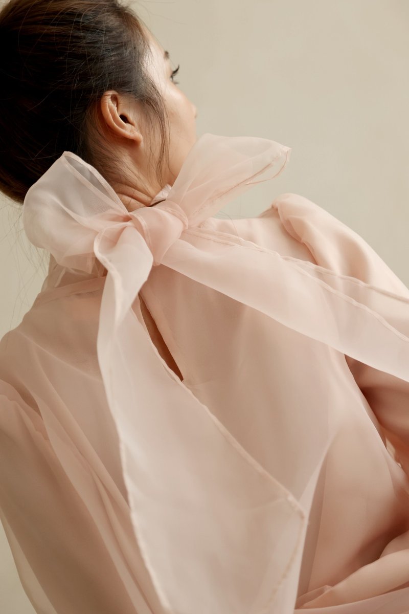 蝴蝶结双层纱上衣—粉—漫步佛罗伦斯2024SS - 女装上衣 - 其他材质 粉红色