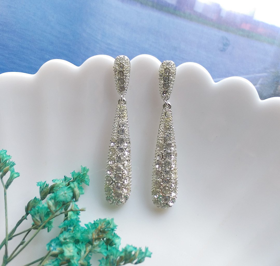 Vintage Jewelry 西洋古董饰品 银色调 长水滴 优雅 针式耳环 - 耳环/耳夹 - 其他金属 金色