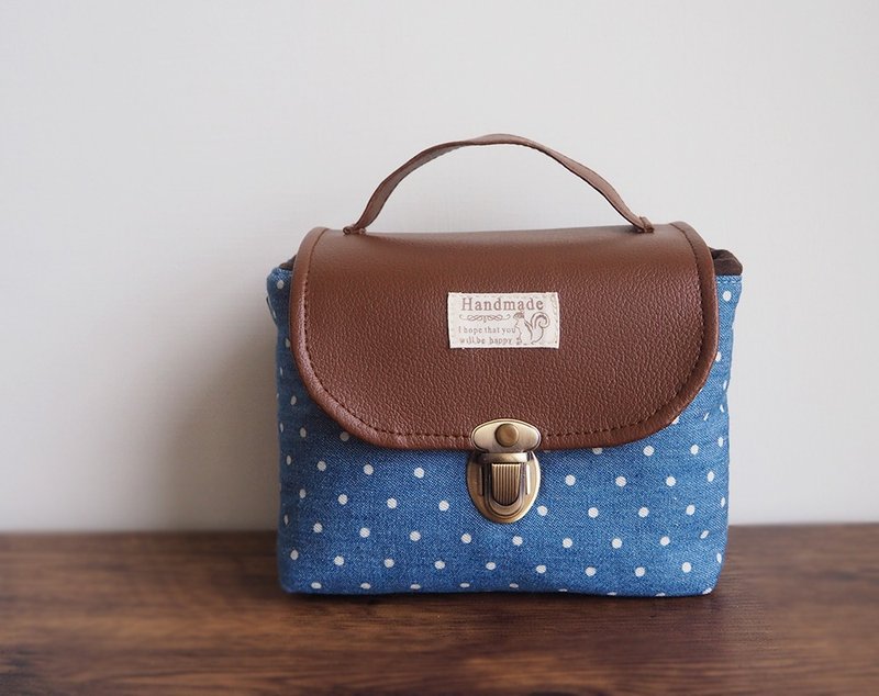 (小相机包) 类单小单眼相机 厚铺棉相机包 (牛仔白点点) B30 - 相机包/相机袋 - 棉．麻 蓝色