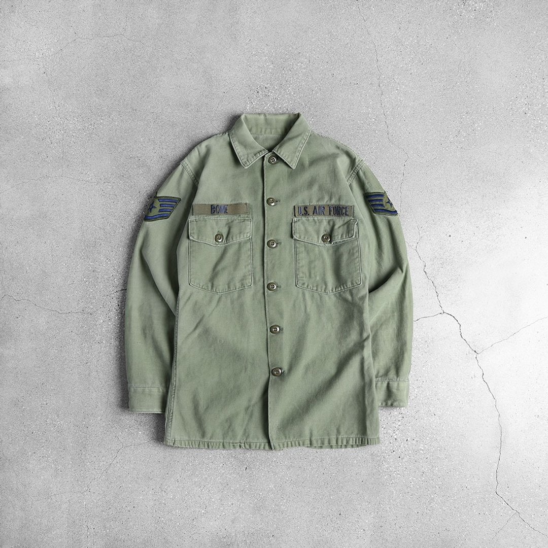 美军公发OG-107军衬 / Vintage 古着 - 男装衬衫 - 棉 绿色