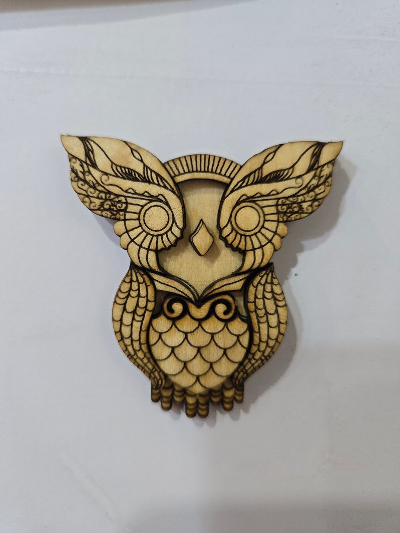 猫头鹰 磁铁 雷射雕刻 冰箱贴 磁吸 送礼 文具 小物 文创商品 - 木工/竹艺/纸艺 - 木头 卡其色
