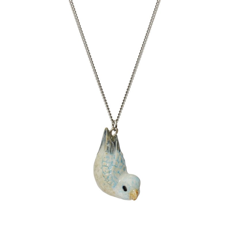 AndMary 手绘瓷项链-鹦鹉 礼盒包装 Blue Parrot Necklace - 项链 - 瓷 白色