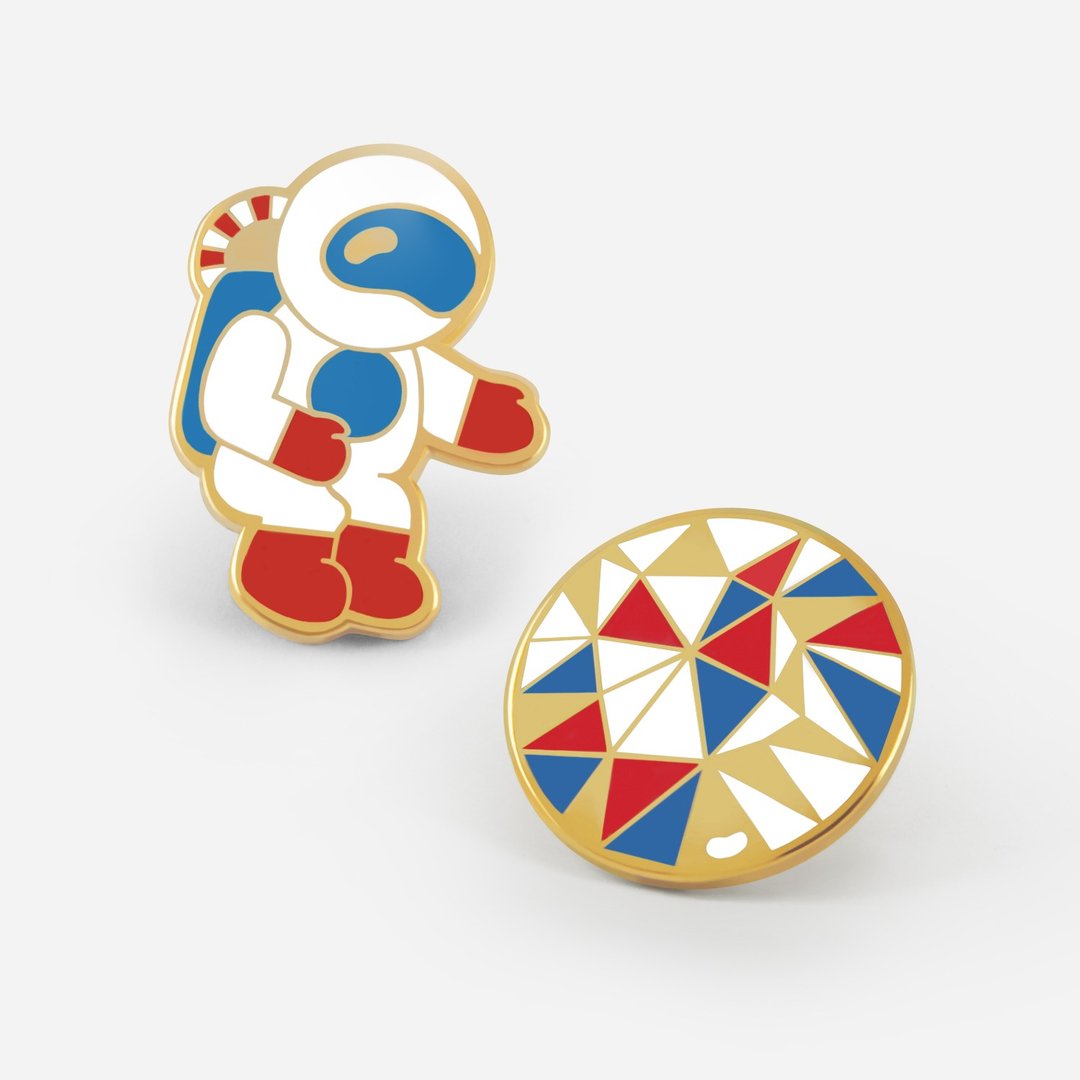Astronaut & Gemplanet Pin Set - 胸针 - 其他金属 蓝色