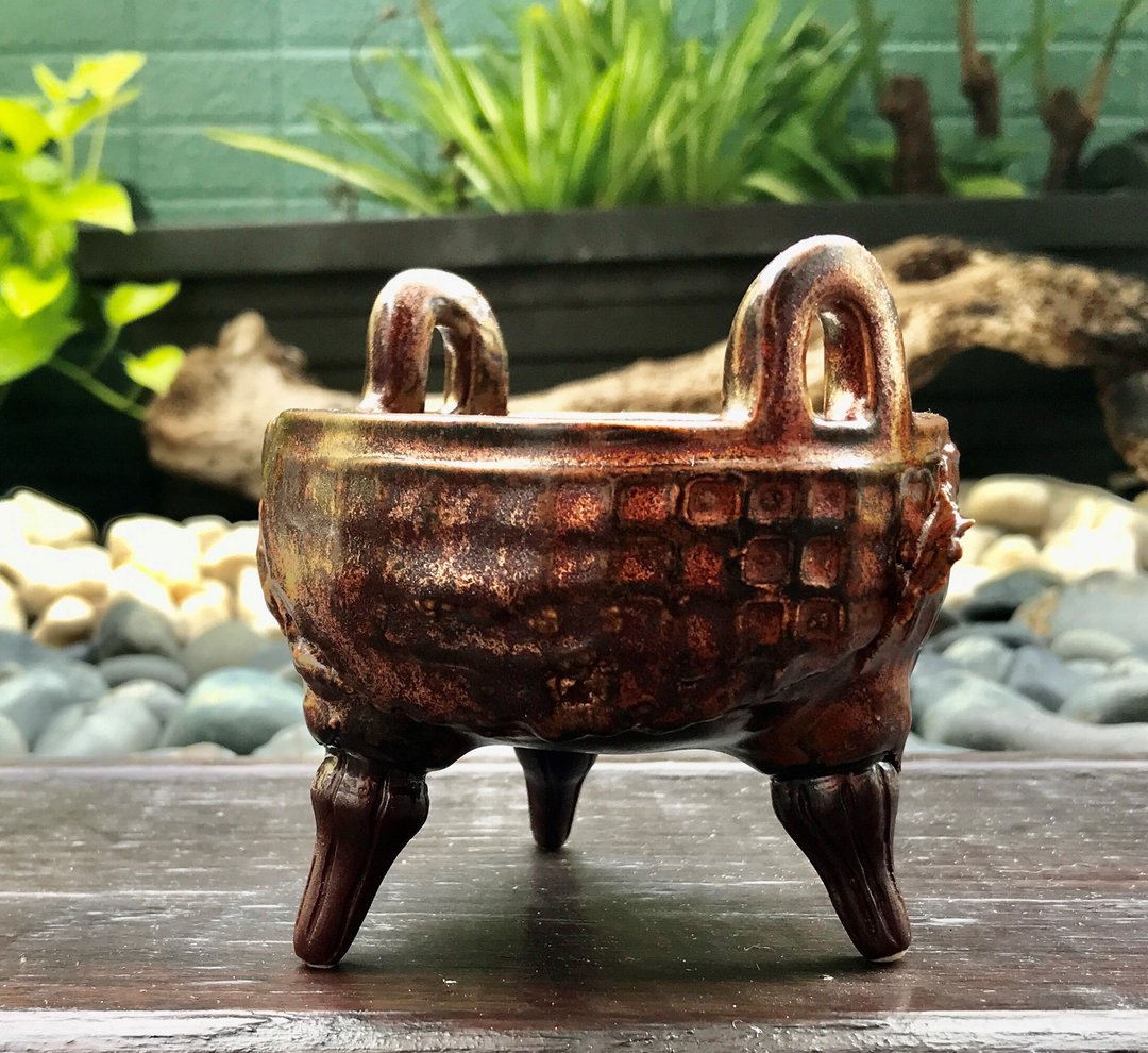 赤铜釉彩鼎陶器 招财进宝 烛台  居家摆件 仿古迷你古鼎 艺术品 - 摆饰 - 陶 