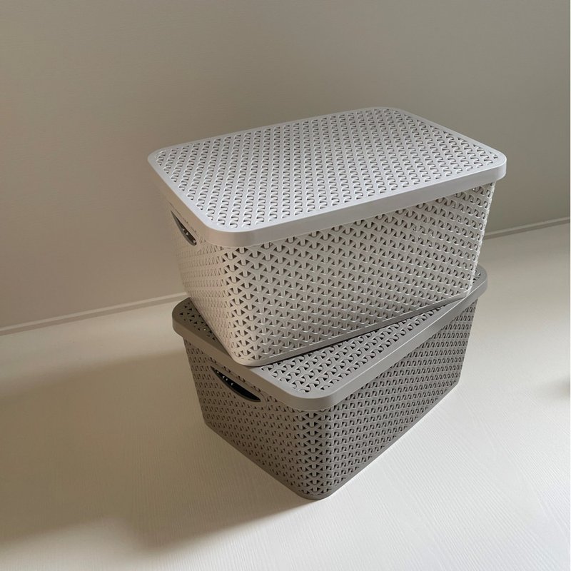 多件优惠-编织收纳盒 整理盒 无印风 台湾制 M号 长方高 附盖 - 收纳用品 - 塑料 白色