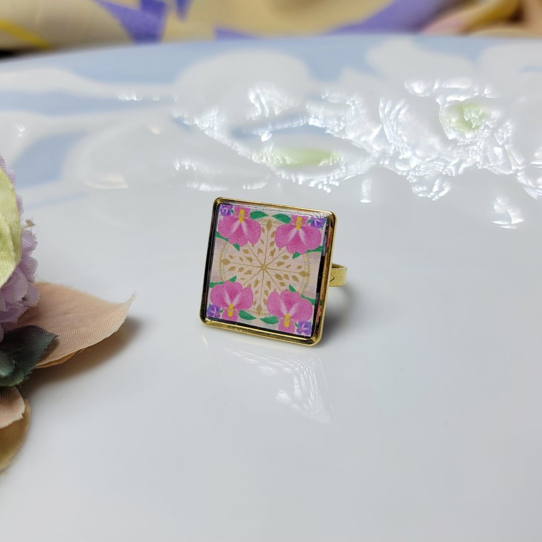 立秋 节气花砖 手作 戒指 徽章 别针 - 戒指 - 铜/黄铜 多色