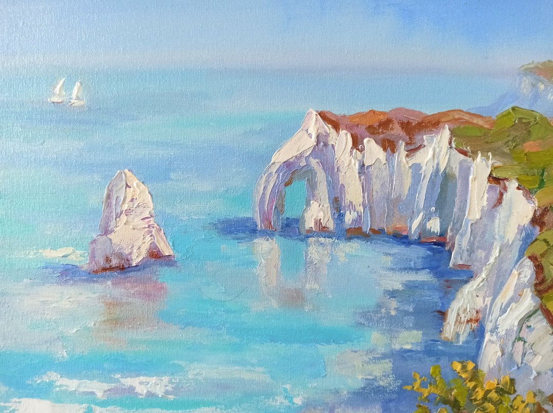 海景原创油画法国海滨画布板艺术品 24x30cm - 墙贴/壁贴 - 其他材质 多色