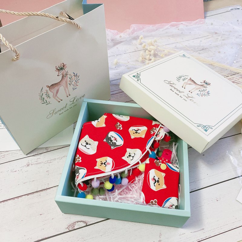 幸福宝宝围兜兜+平安福袋礼盒组-招柴红 - 满月礼盒 - 棉．麻 红色