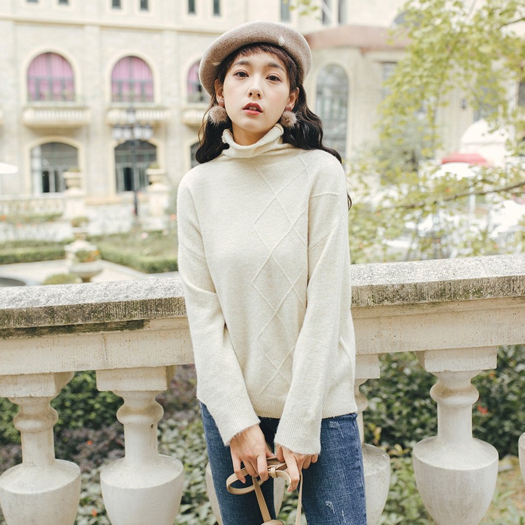 2018秋冬女装新品半菱形高领针织衫 FSL81278 - 女装针织衫/毛衣 - 其他材质 白色