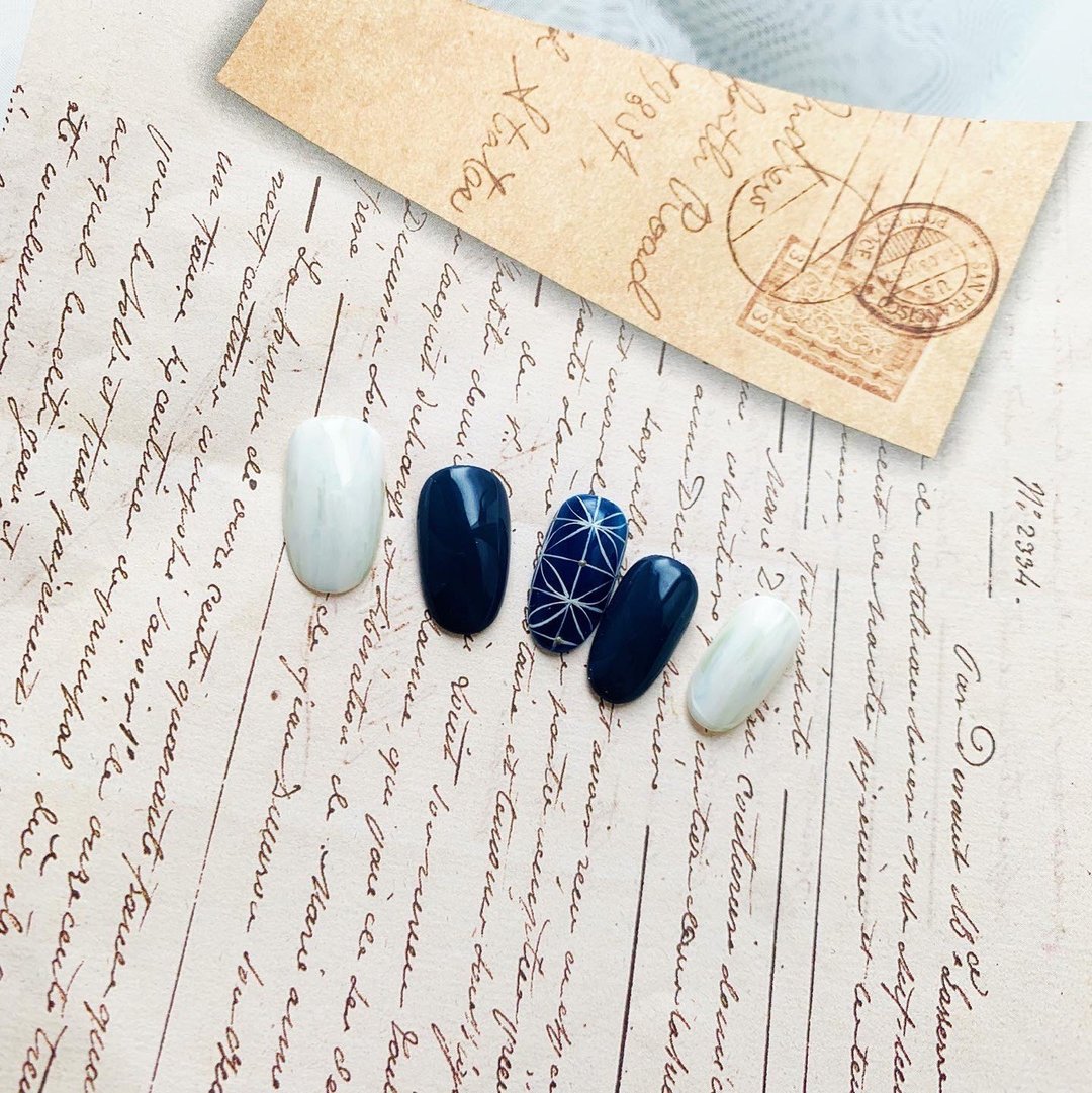 刷色花砖指甲贴片/穿戴甲/订制美甲贴片 NA 39 - 指甲油/指甲贴 - 其他材质 蓝色