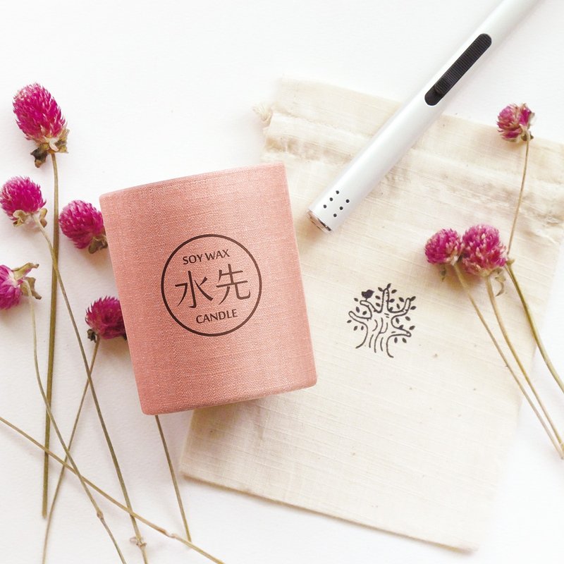 好梦连连─纯精油大豆蜡烛+点火器组合 - 蜡烛/烛台 - 棉．麻 粉红色