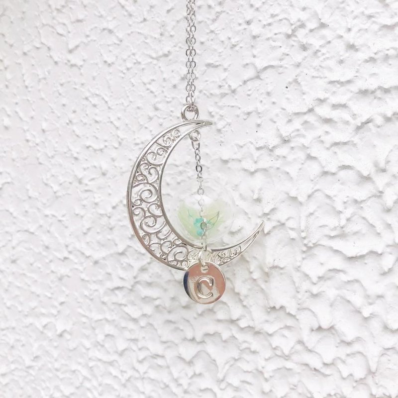 定制化 英文 字母 月亮 星球 不凋花 保鲜花 玻璃珠 项链  项链 - 颈链 - 其他金属 绿色