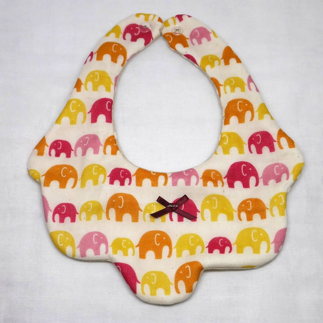 Japanese Handmade 8-layer-gauze Baby Bib/ elephant - 围嘴/口水巾 - 棉 橘色